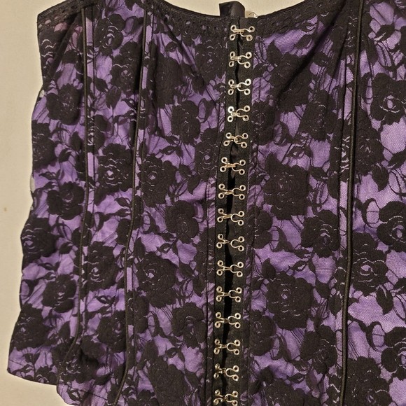 Vintage Tripp Nyc Corset Floral Lace-up Hook Purple & Black XXL - Picture 7 of 11